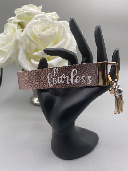 Be Fearless_Faux Leather Key Fob Keychain Wristlet