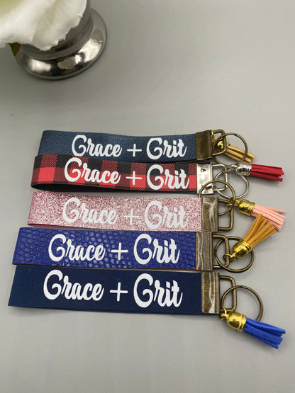 Grace and Grit_Faux Leather Key Fob Keychain Wristlet