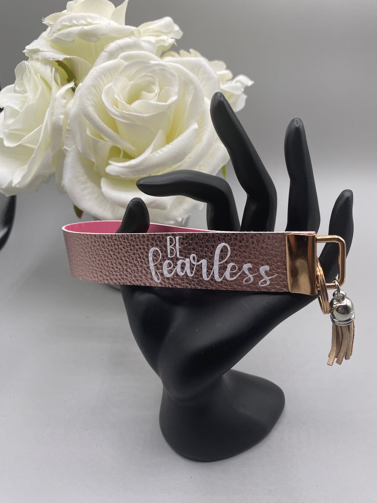 Be Fearless_Faux Leather Key Fob Keychain Wristlet