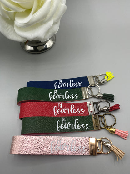 Be Fearless_Faux Leather Key Fob Keychain Wristlet