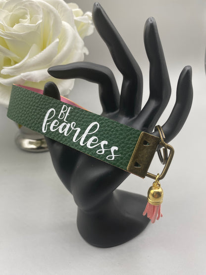 Be Fearless_Faux Leather Key Fob Keychain Wristlet