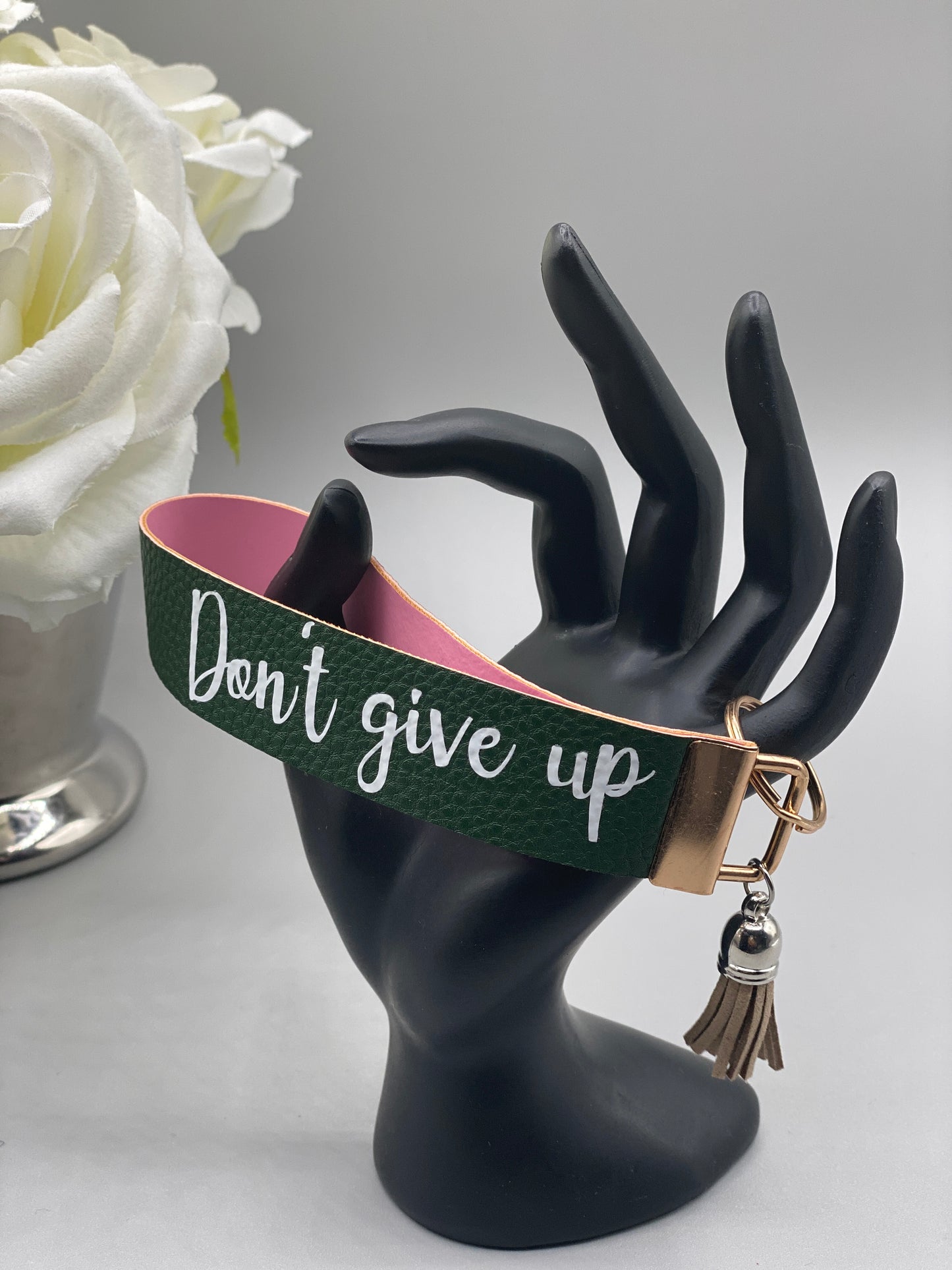 Don't Give Up_Faux Leather Key Fob Keychain Wristlet