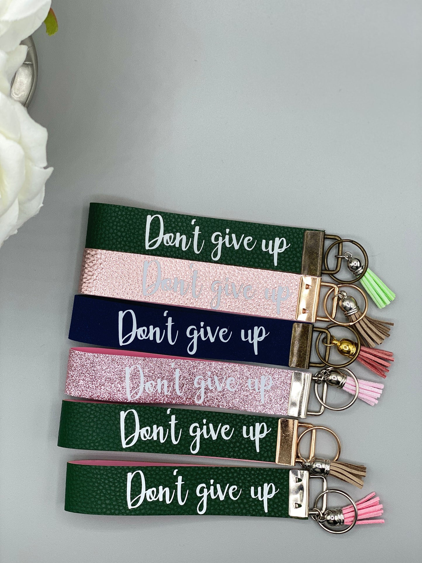 Don't Give Up_Faux Leather Key Fob Keychain Wristlet