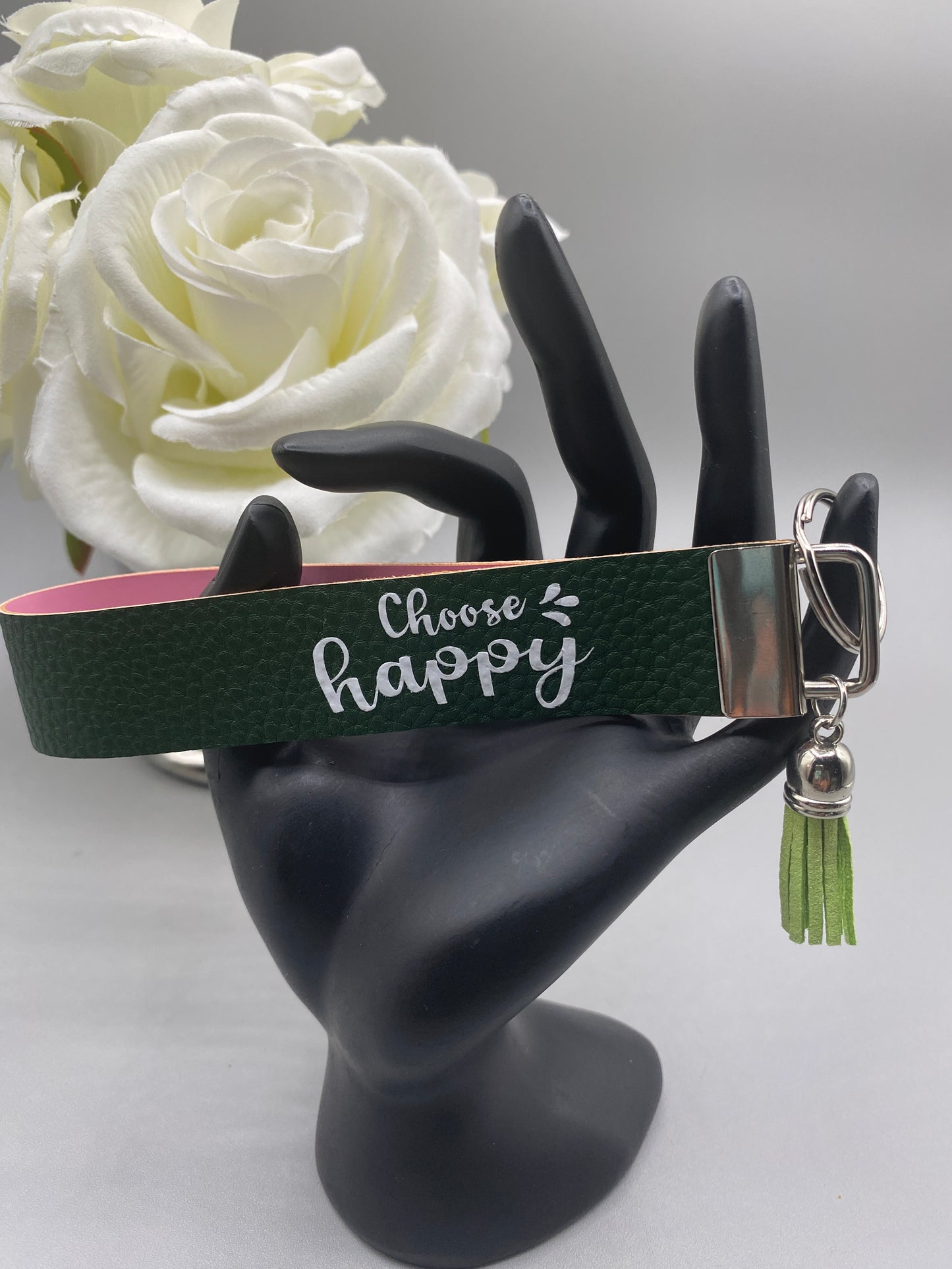 Choose Happy_Faux Leather Key Fob Keychain Wristlet