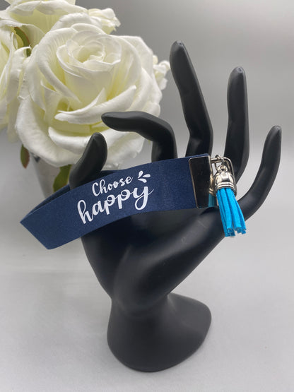 Choose Happy_Faux Leather Key Fob Keychain Wristlet