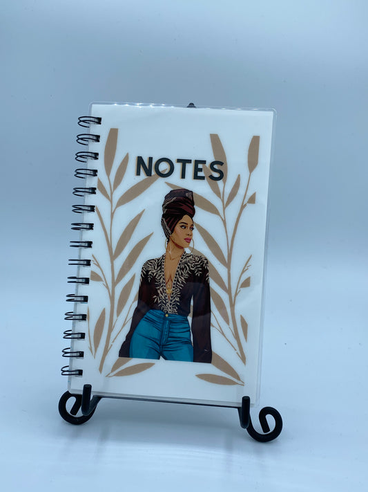 Head Wrap Woman_Brown with Leaves 5 X 7 in Lined Notebook Journal