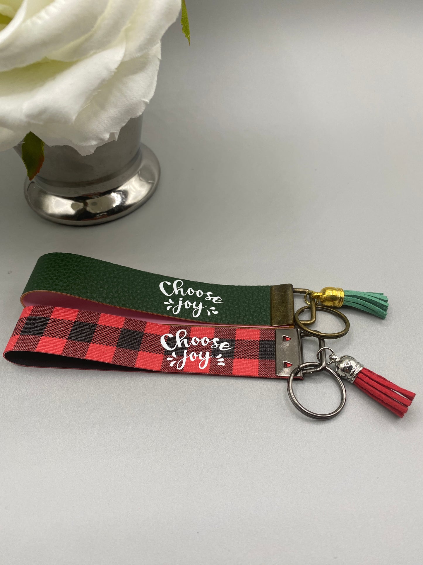 Choose Joy_Faux Leather Key Fob Keychain Wristlet