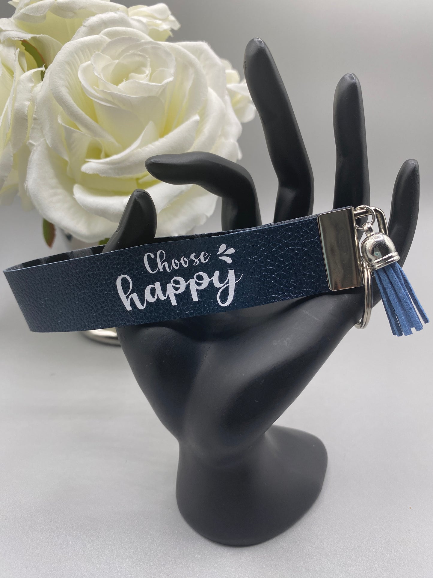 Choose Happy_Faux Leather Key Fob Keychain Wristlet