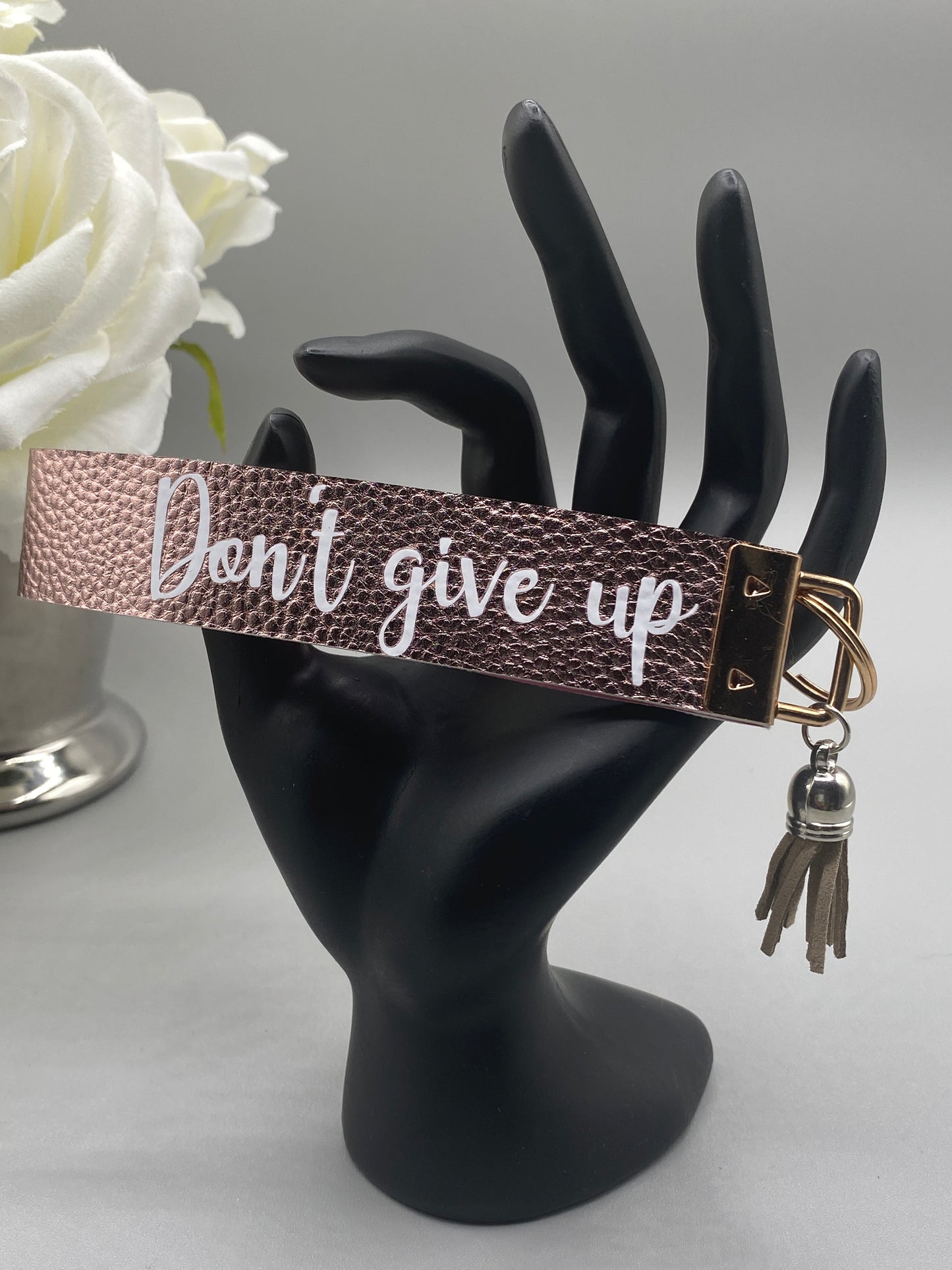 Don't Give Up_Faux Leather Key Fob Keychain Wristlet