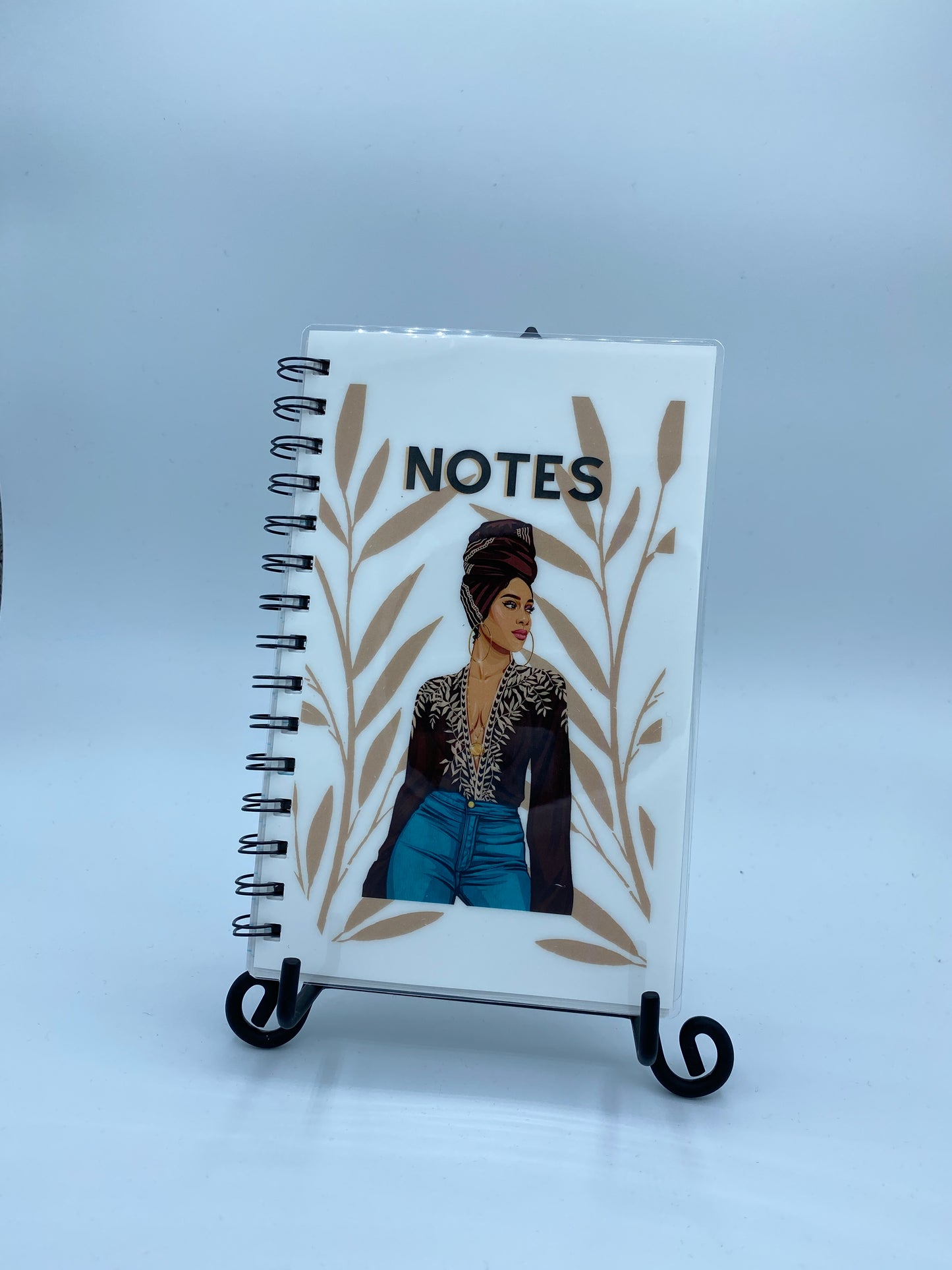 Head Wrap Woman_Brown with Leaves 5 X 7 in Lined Notebook Journal