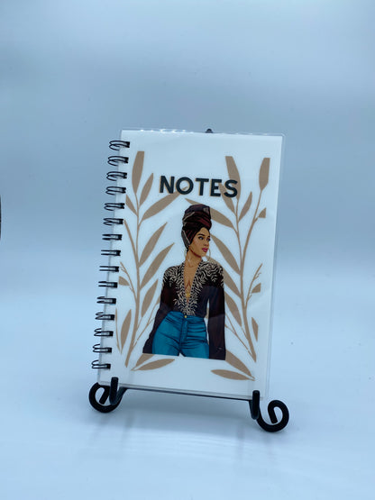 Head Wrap Woman_Brown with Leaves 5 X 7 in Lined Notebook Journal